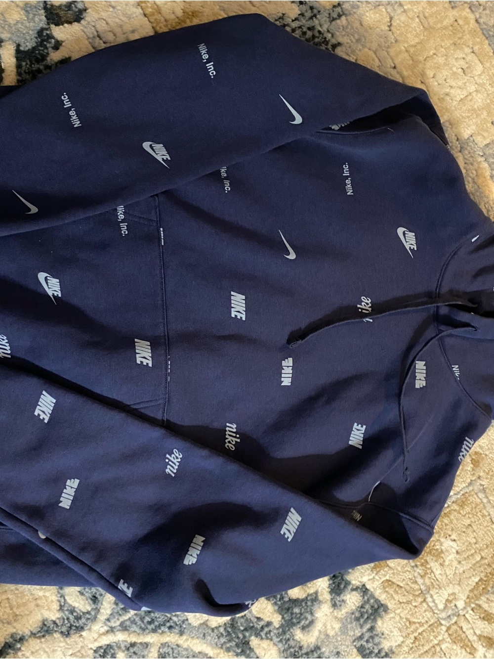 Nike Men’s Navy Blue Allover Logo Hoodie good condition size M - Picture 4 of 4